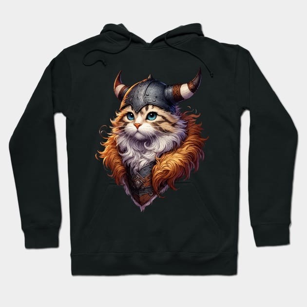 Funny Viking Warrior Cat Norse Mythology Anime Portrait Hoodie by TomFrontierArt